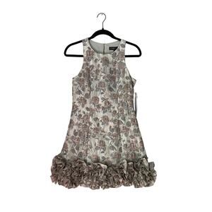 nwt aidan mattox metallic floral jacquard mini dress ruffle hem size 2